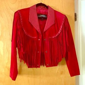 Red Leather and Suede Fringe Jacket
